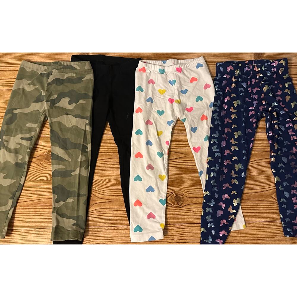 5T Girls Leggings Lot (4 Pack) – Camo, Black, Hearts, Butterflies